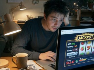 Photo of a worried young adult at a desk looking at an online slot
