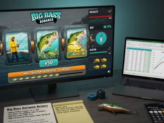 Top-down flat lay photograph that visualizes a precise analysis of Big Bass Bonanza: a